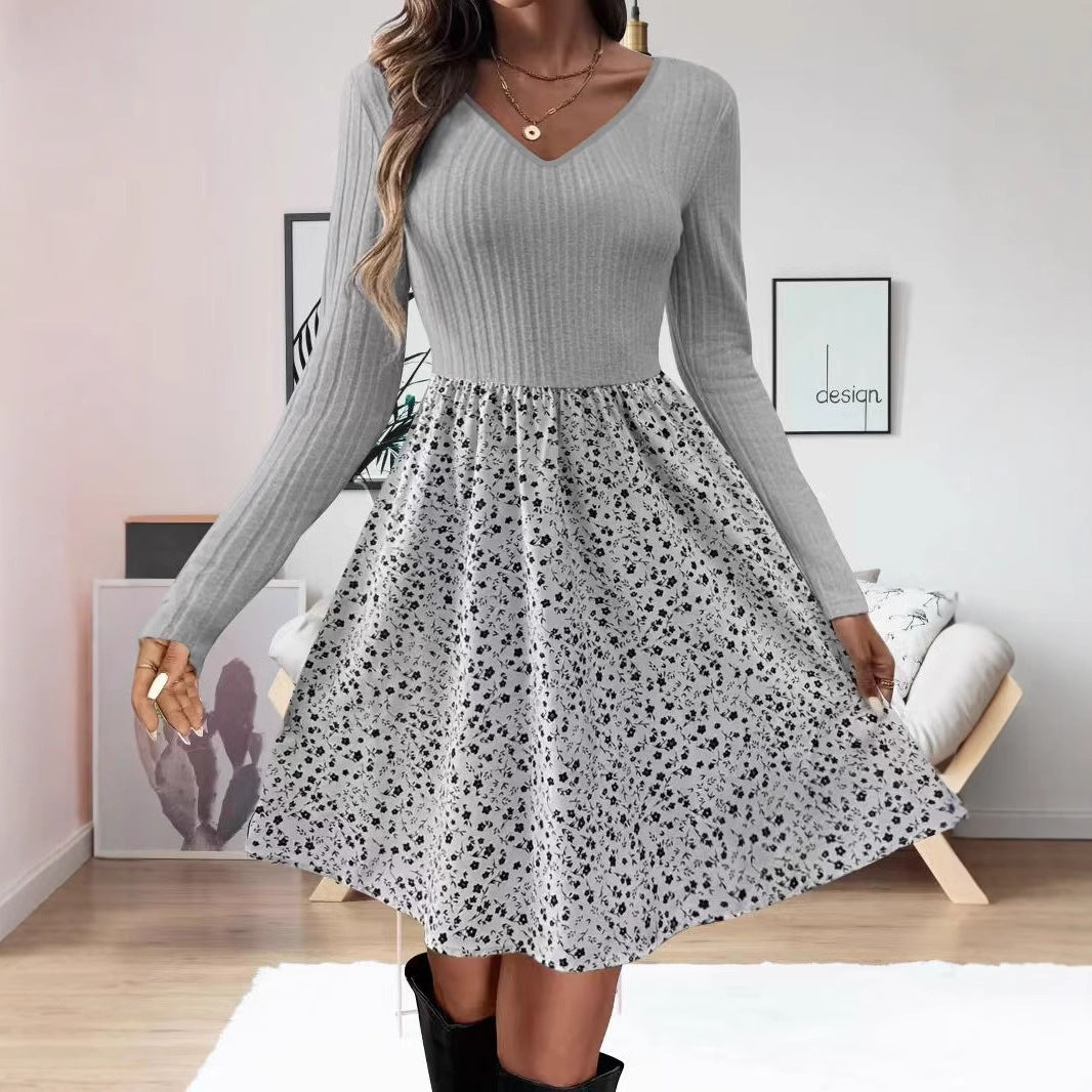 Patchwork-Blumen-Kleid mit V-Ausschnitt – Bild 6 | LuxeStyle