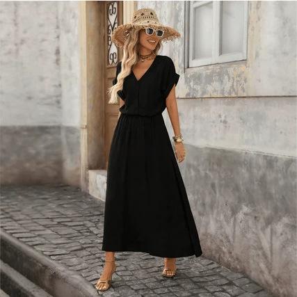 Kurzärmliges A-Linien-Kleid mit V-Ausschnitt – Bild 4 | LuxeStyle