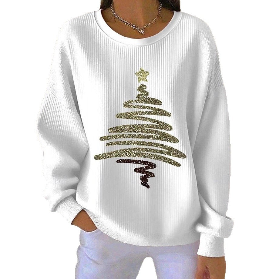 Damen Cord Hoodie mit 3D Weihnachtsbaum-Print