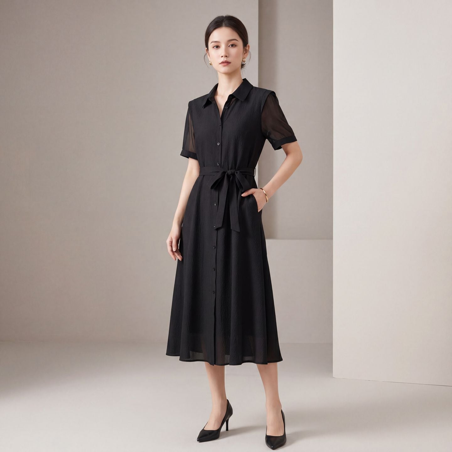 Jacquard-Seidenkleid mit A-Linie