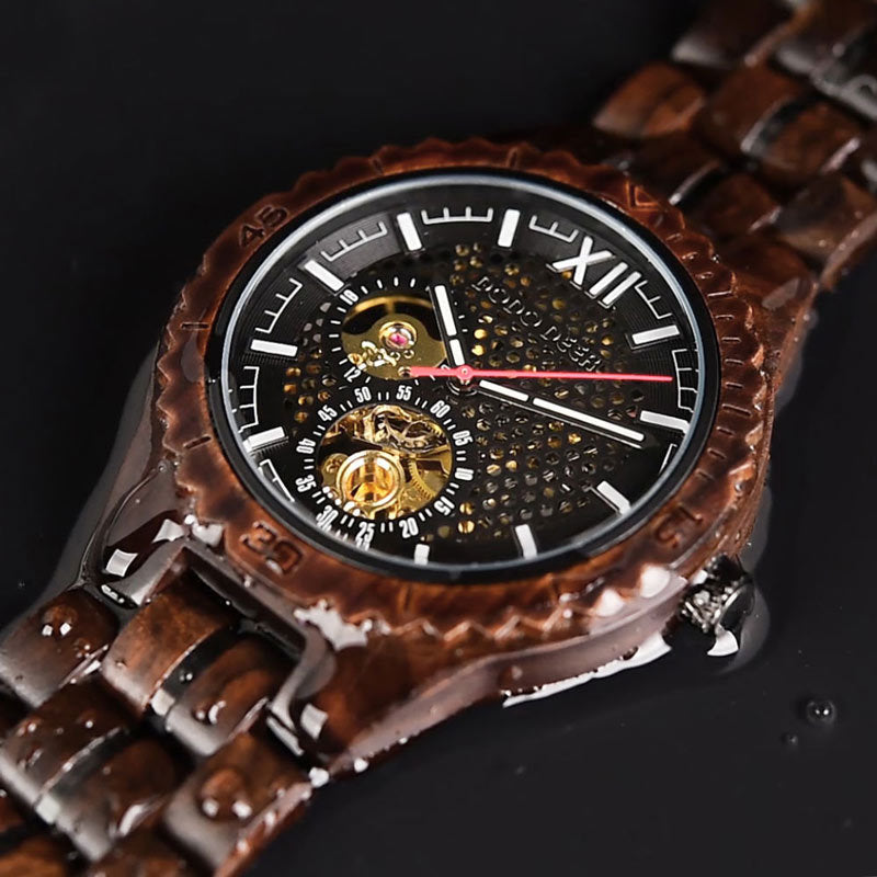 Mechanische Holz‑Uhr mit Lumen‑ und Chronographen | LuxeStyle