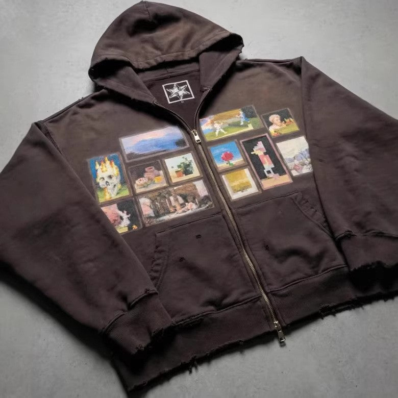 Gedruckter Hoodie-Cardigan mit Reißverschluss