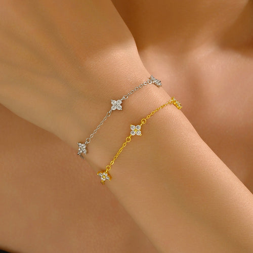 Armband mit geometrischem Vierblatt-Klee und Zirkonia