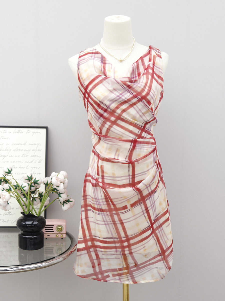 Rotes Plaid-Off-Shoulder-Kleid, Taille