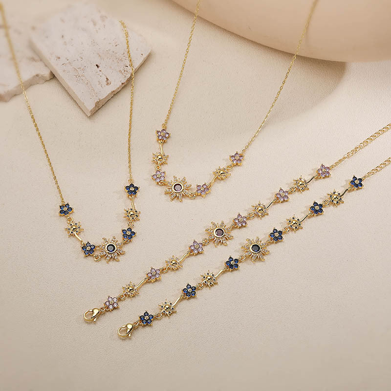 Blumen Armband oder Halskette mit Zirkonia