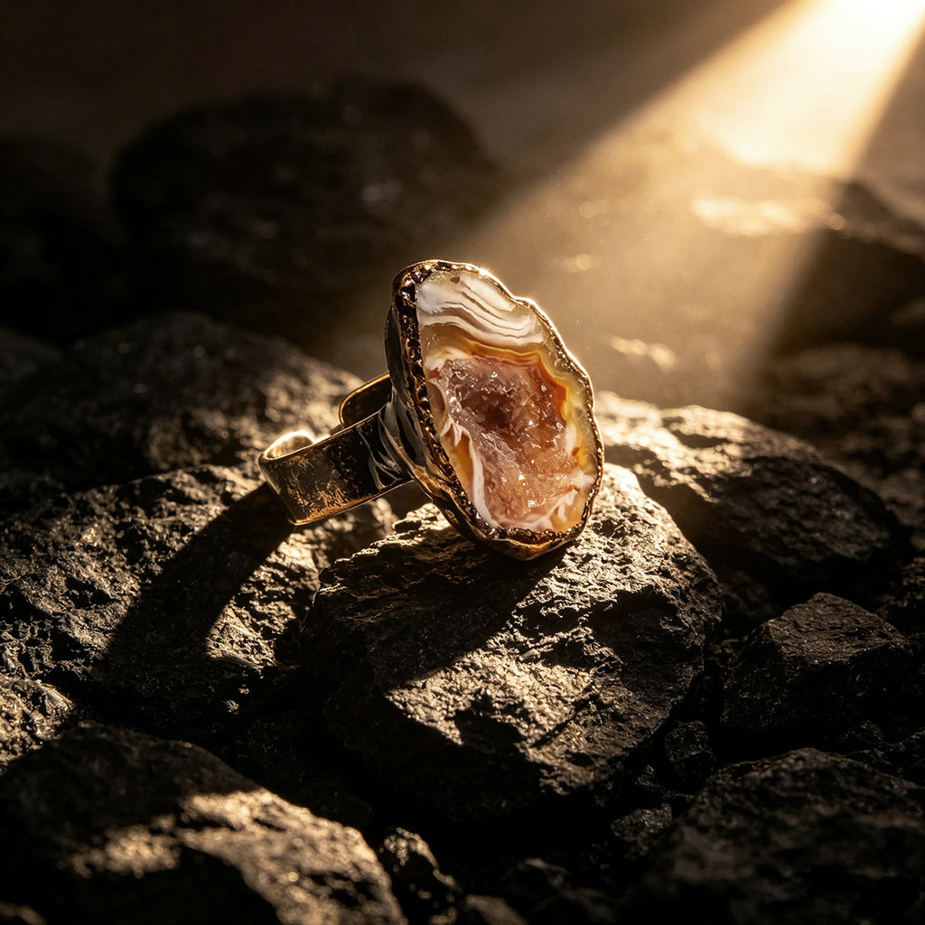 Verstellbarer Retro-Ring mit Achat-Kristall