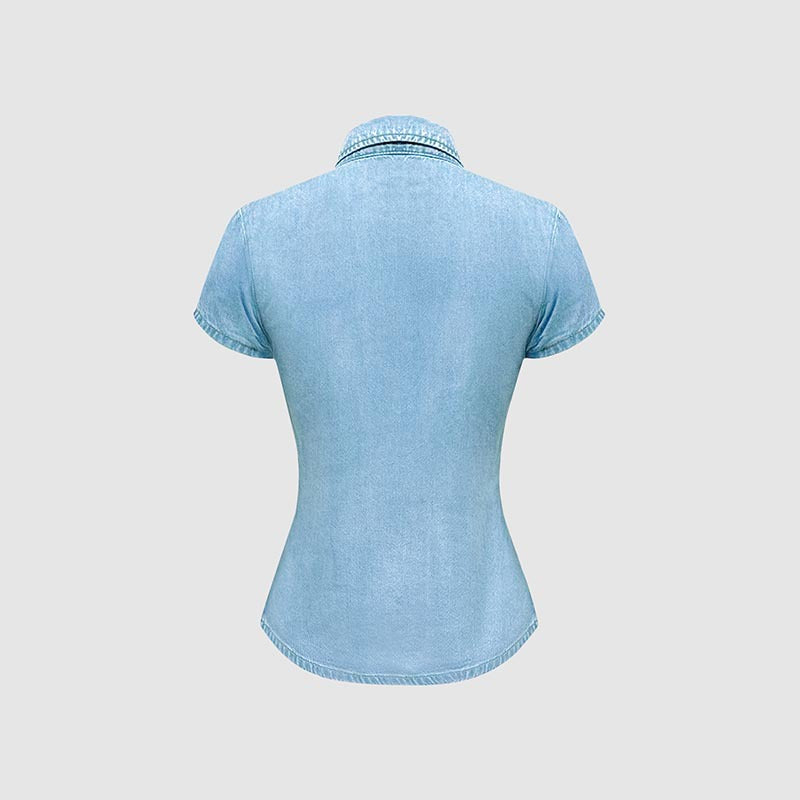 Tailliertes Denim-Hemd mit kurzen Ärmeln – Bild 5 | LuxeStyle