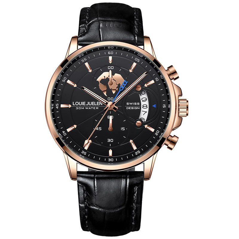 Business Herrenuhr mit Leuchtzeigern und Lederarmband