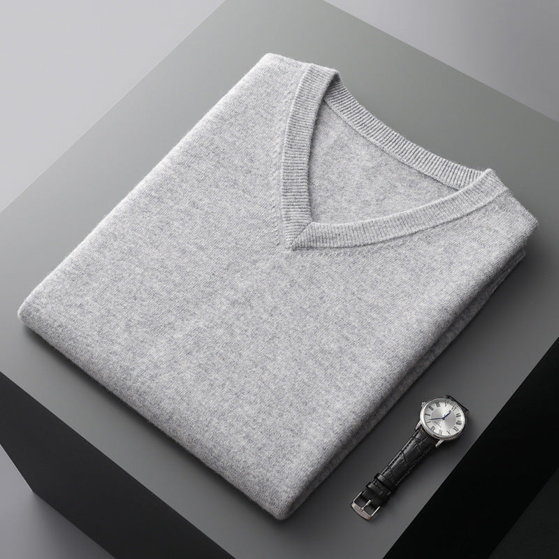 V-Ausschnitt Strickpullover aus Wolle