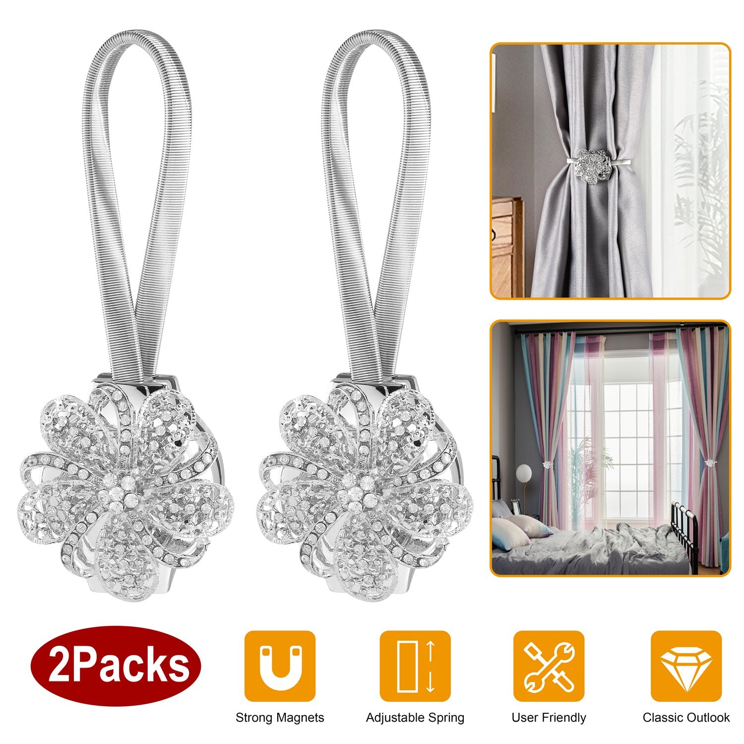 Magnetische Vorhang-Raffhalter mit Blumenmuster (2er-Set)