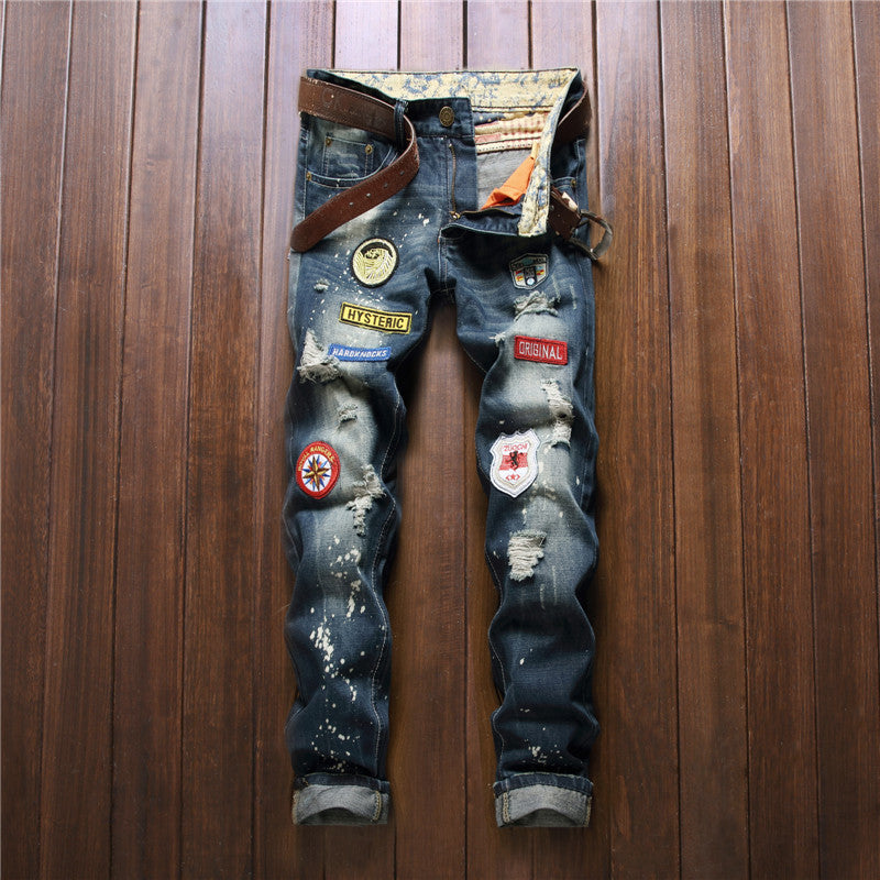 Straight Slim Jeans mit Farbspritzern