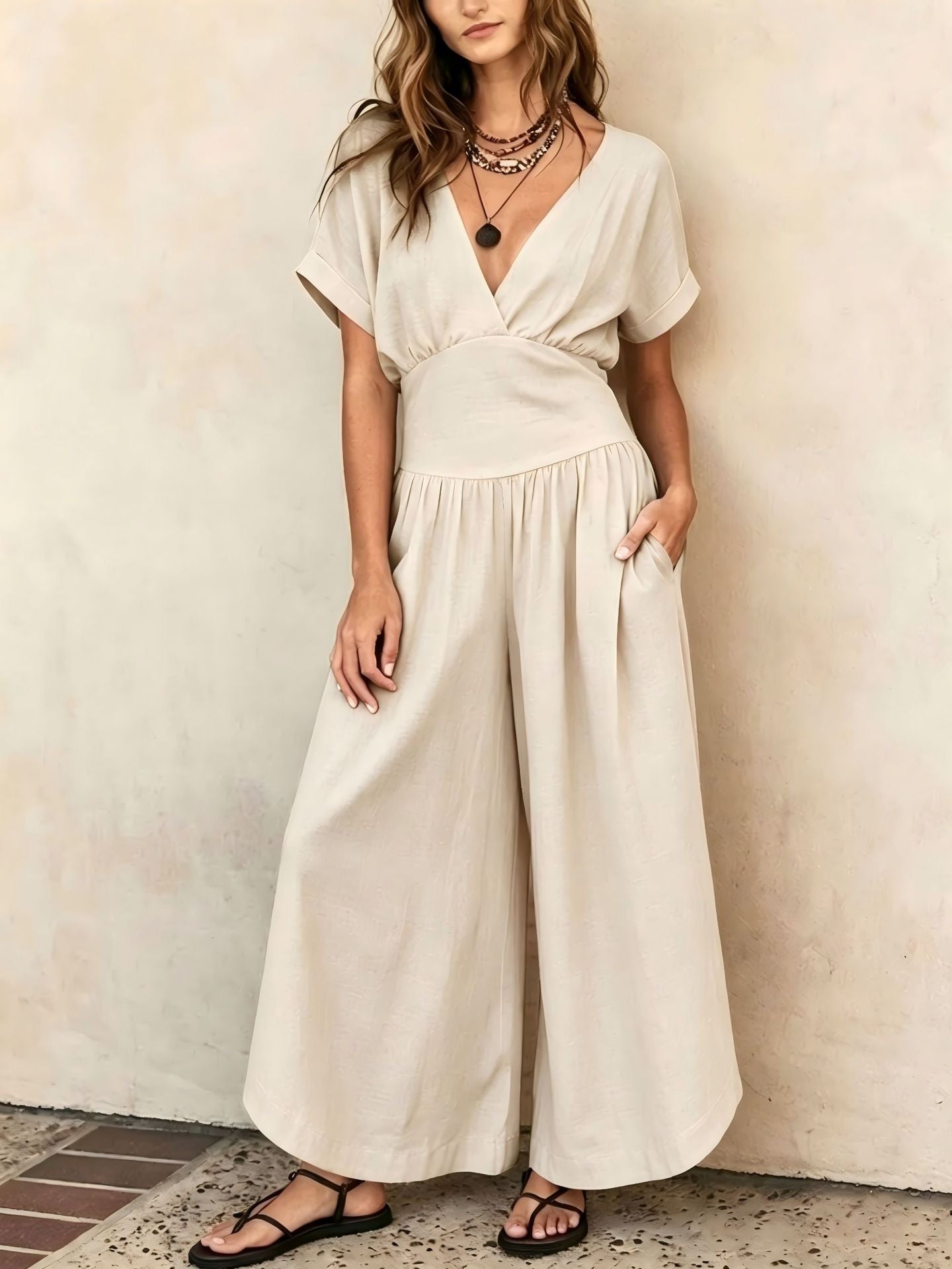 Eleganter V-Ausschnitt Jumpsuit für Damen