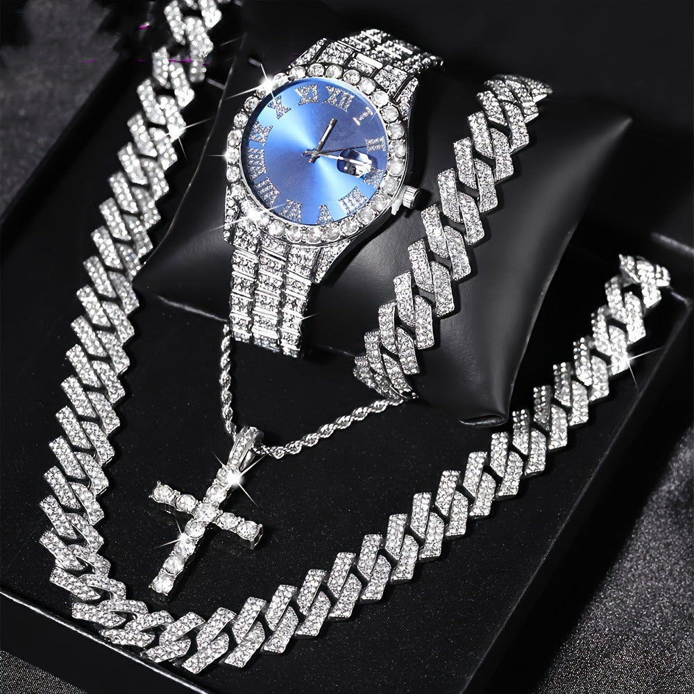 Quarz-Herrenuhr mit Cuban Armband