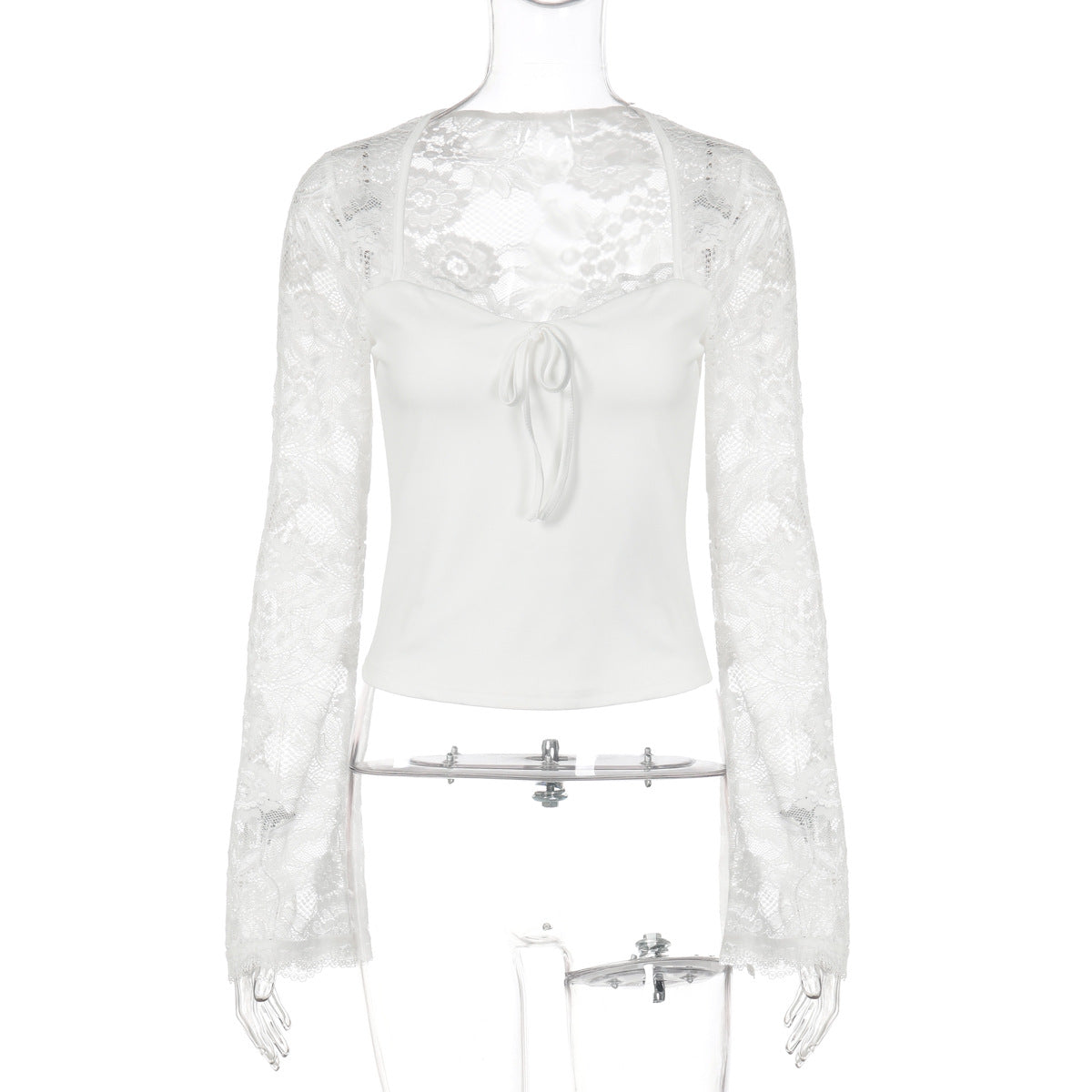 Spitzenbesetztes Langarmshirt mit Schnürung – Bild 1 | LuxeStyle