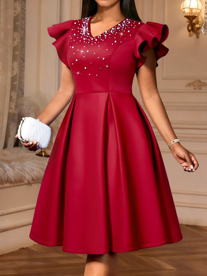 Elegantes A-Linien Midikleid mit V-Ausschnitt