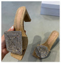Strohgewebte Leinen-Leder Sandalen mit dicken Riemchen – Bild 8 | LuxeStyle