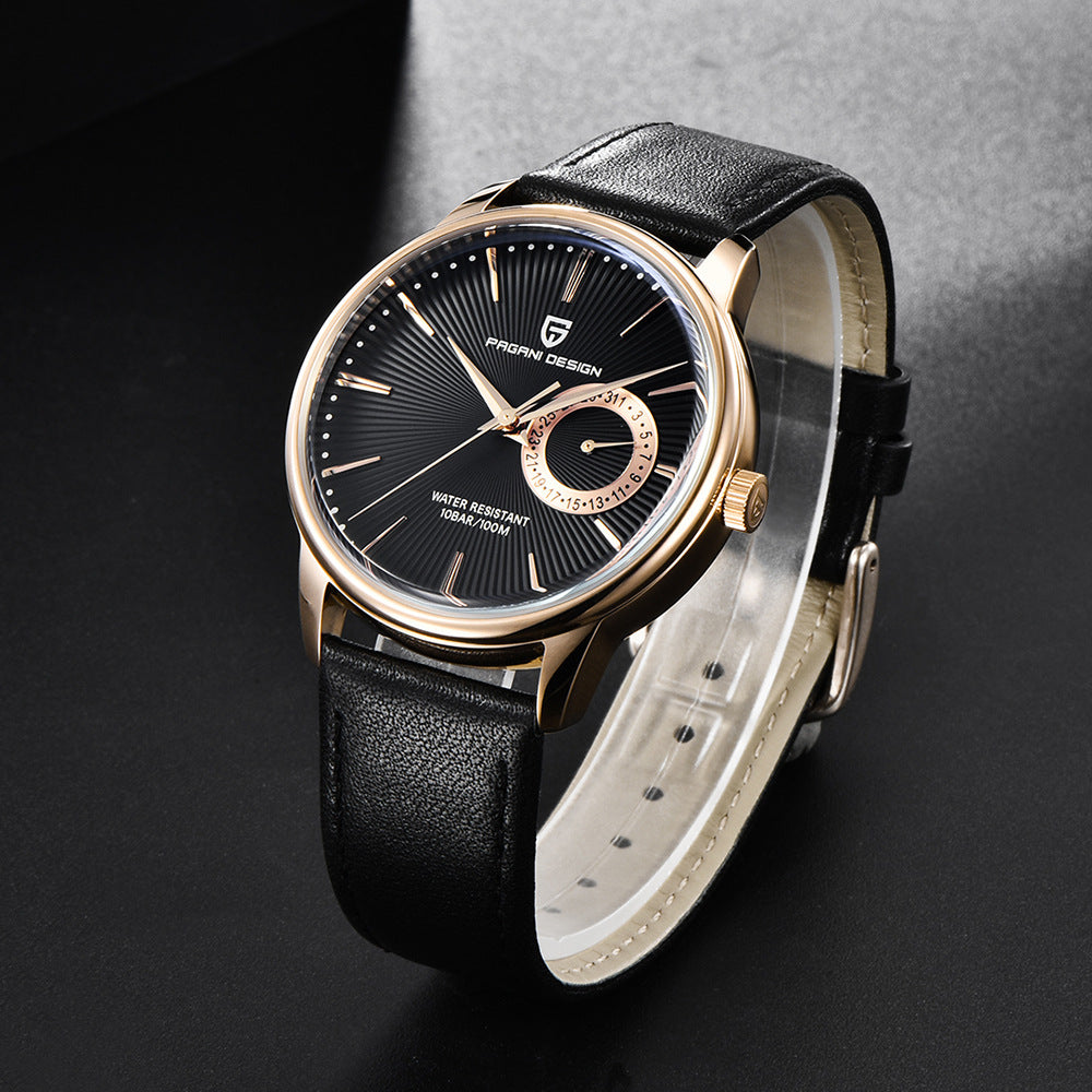 Quarz-Herrenuhr mit Lederarmband – Bild 3 | LuxeStyle