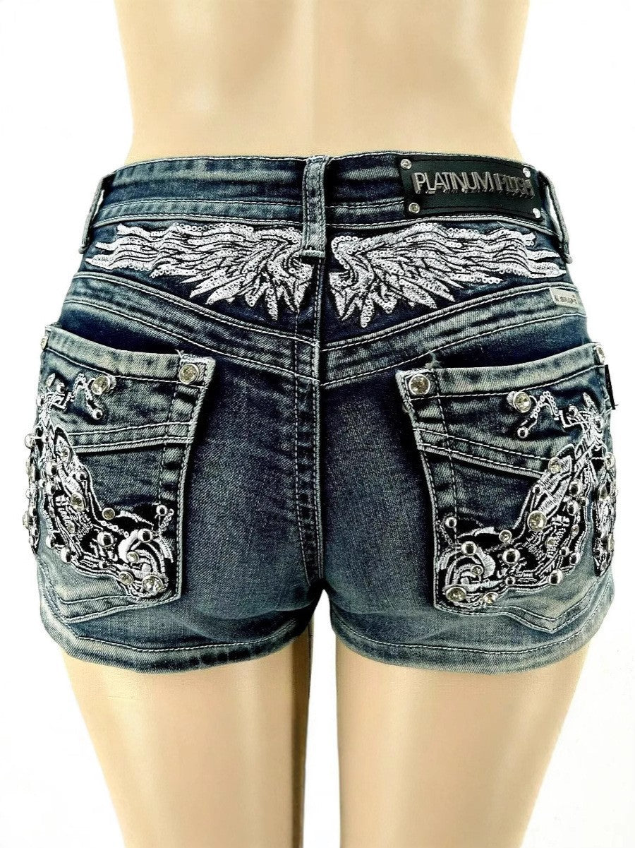 Retro Jeans mit Flügel-Stickerei & Strass