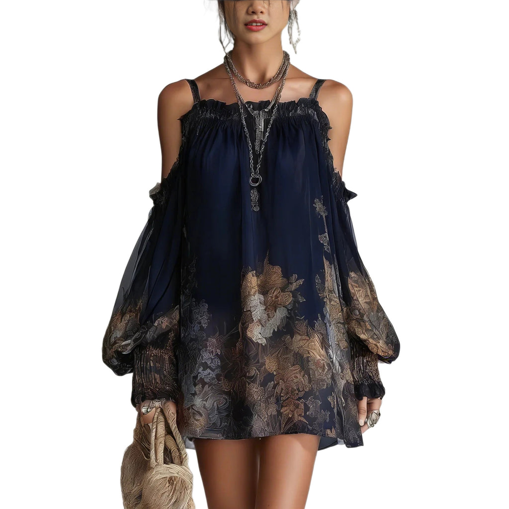Boho-Minikleid mit Print und Volants