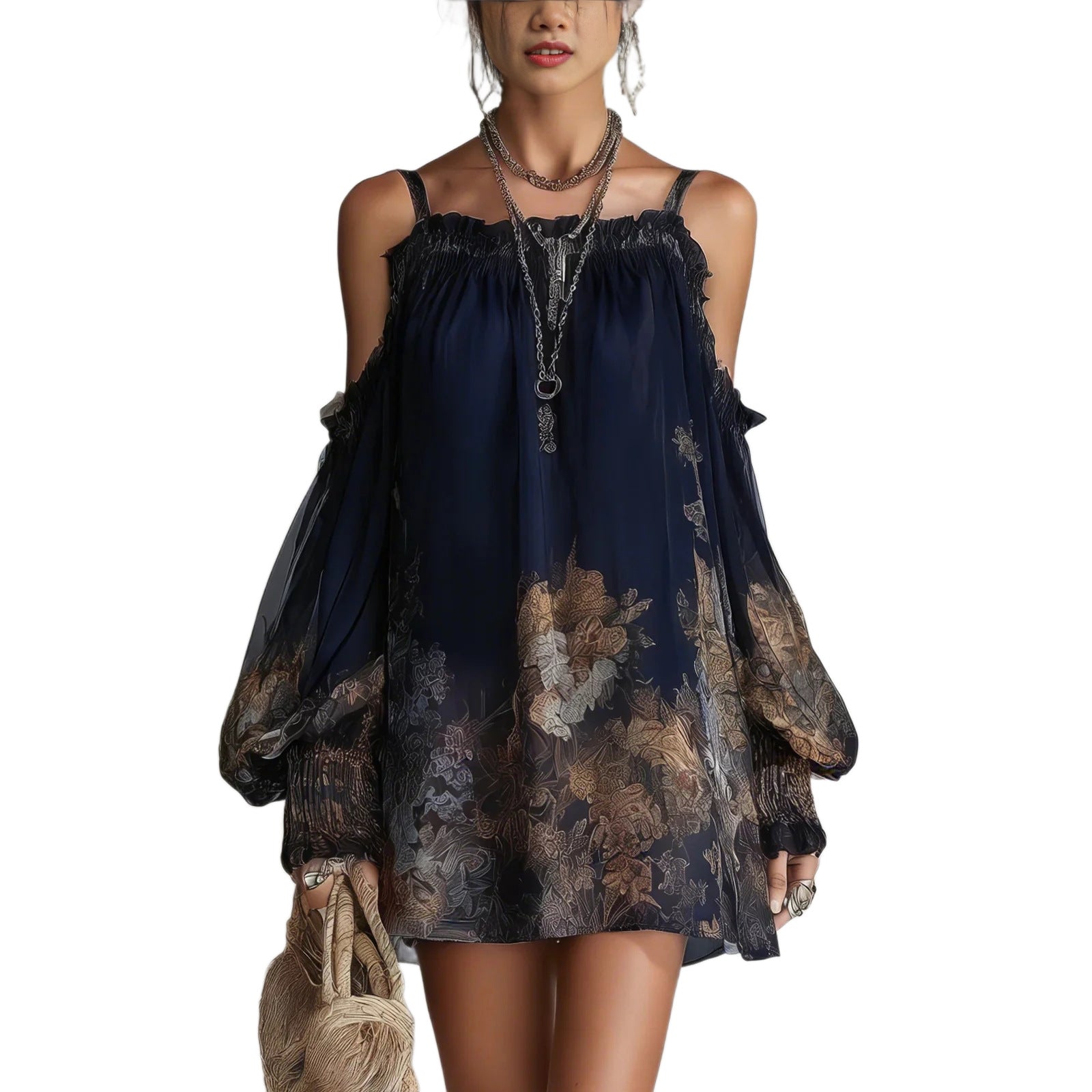 Boho-Minikleid mit Print und Volants