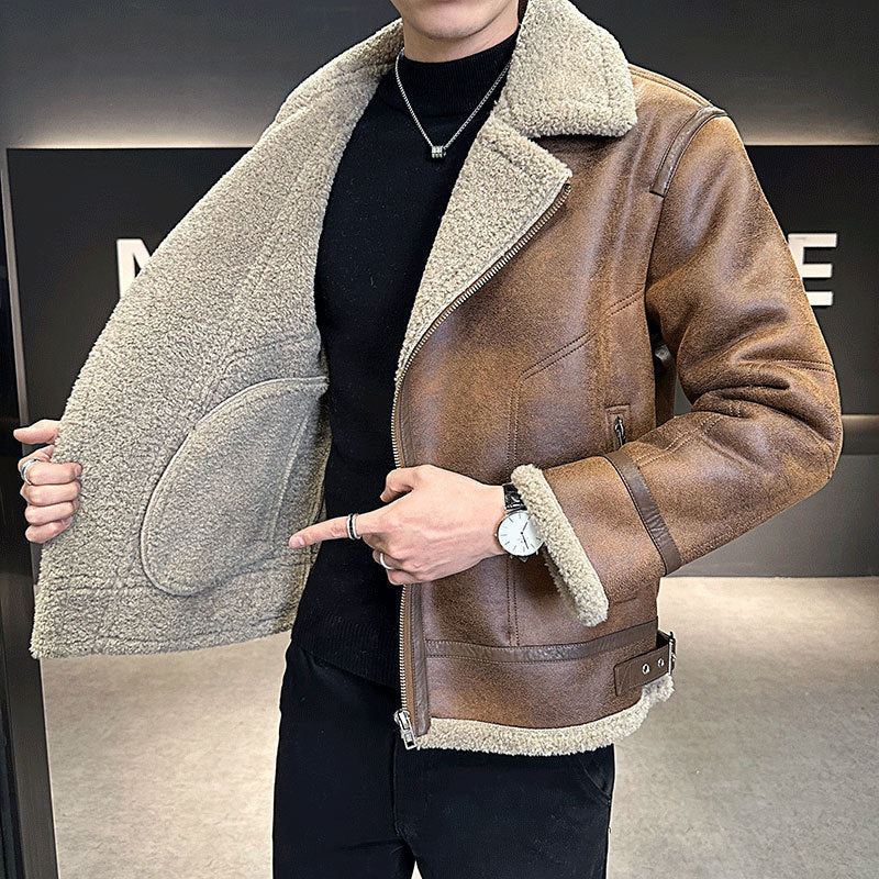 Lederjacke mit Fleece-Futter