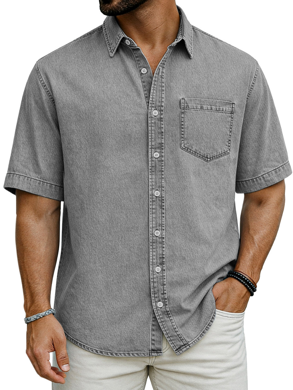 Herren Kurzarm-Casual-Shirt Sommer Sandgewaschen