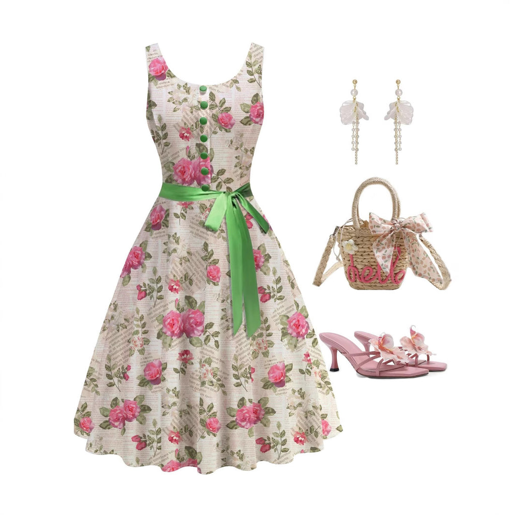 A-Linien-Kleid mit Blumenmuster, ärmellos | LuxeStyle