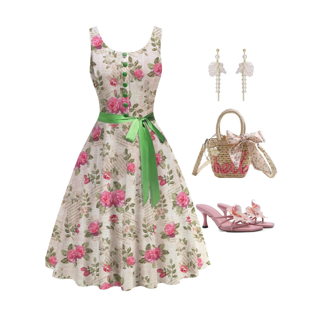 A-Linien-Kleid mit Blumenmuster, ärmellos | LuxeStyle