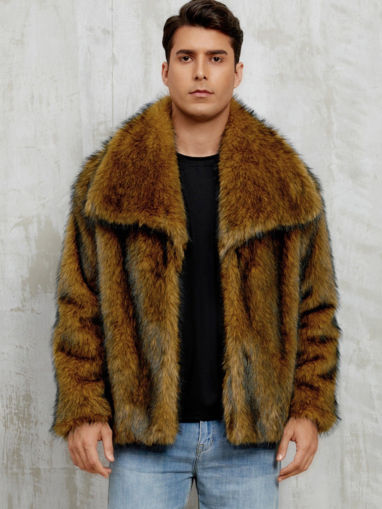 Herren-Jacke aus Kunstfell mit Reverskragen