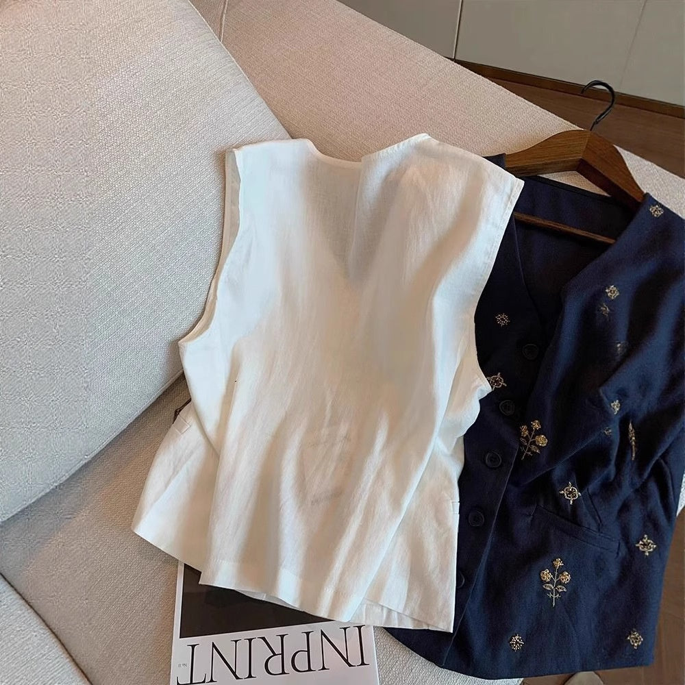 Elegante V-Neck Leinen-Weste
