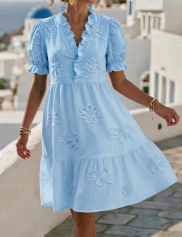 Elegantes Jacquard-Kleid mit V-Ausschnitt – Bild 8 | LuxeStyle