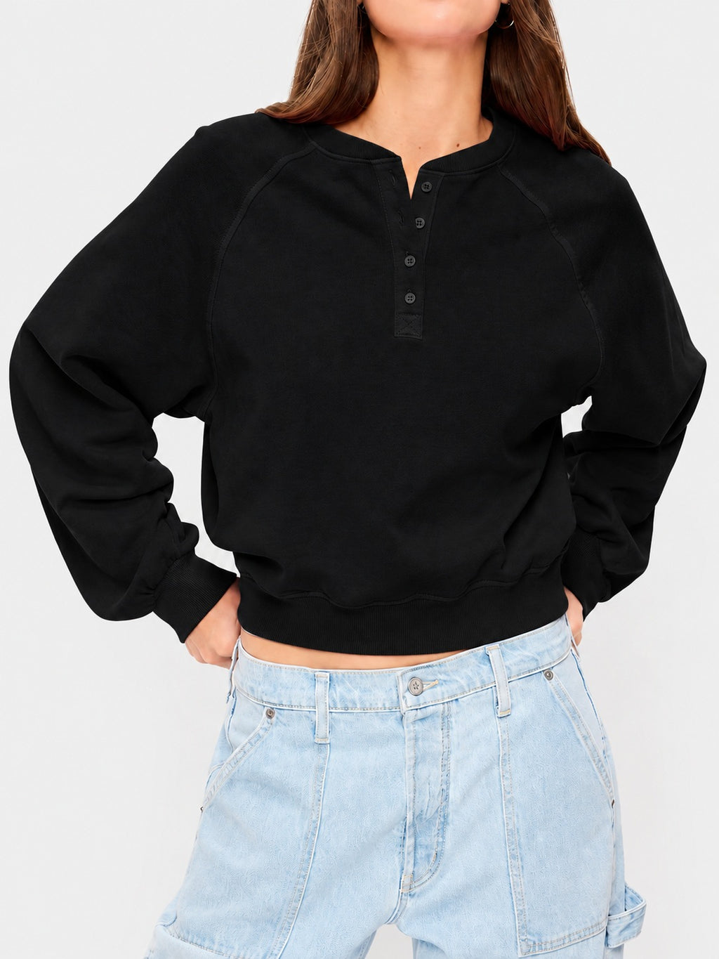 Cropped Sweatshirt mit Knöpfen