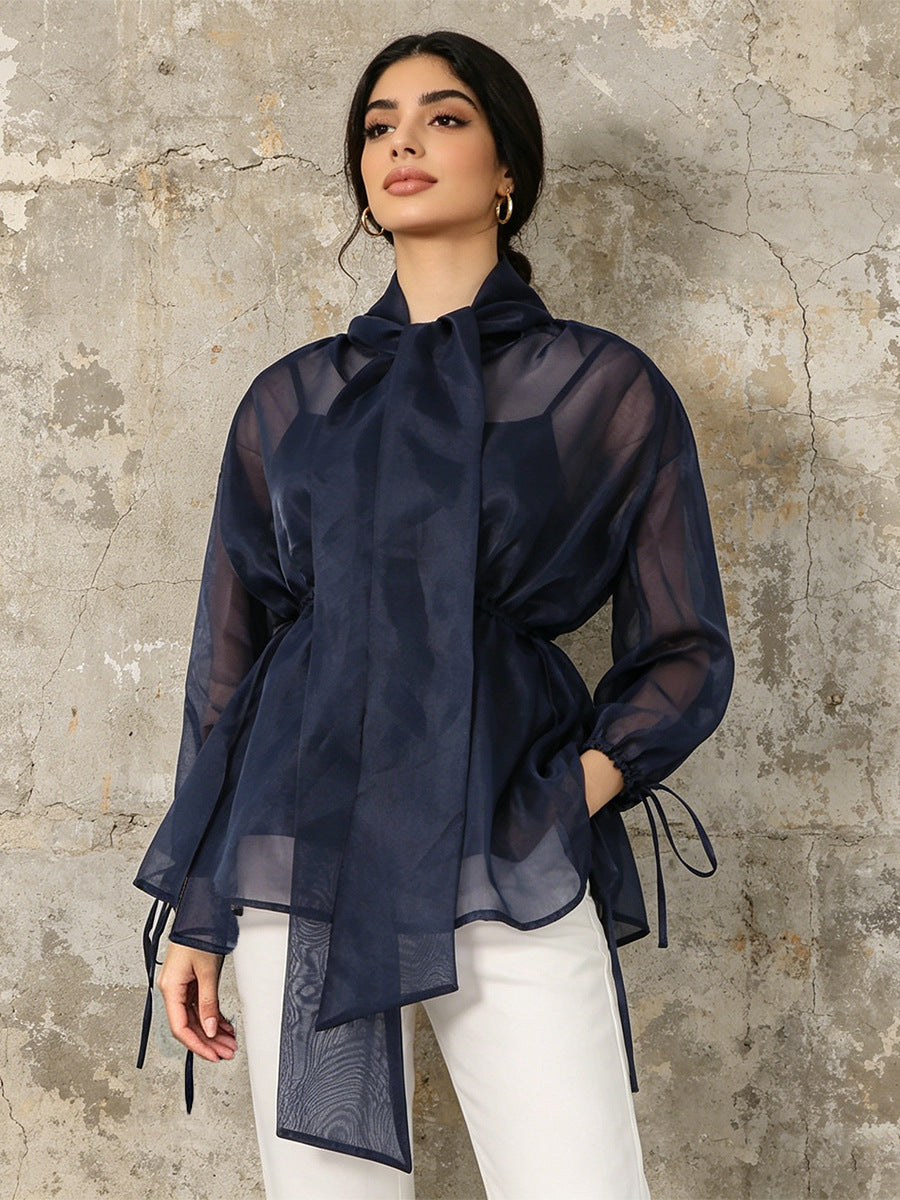 Navy Organza Bluse