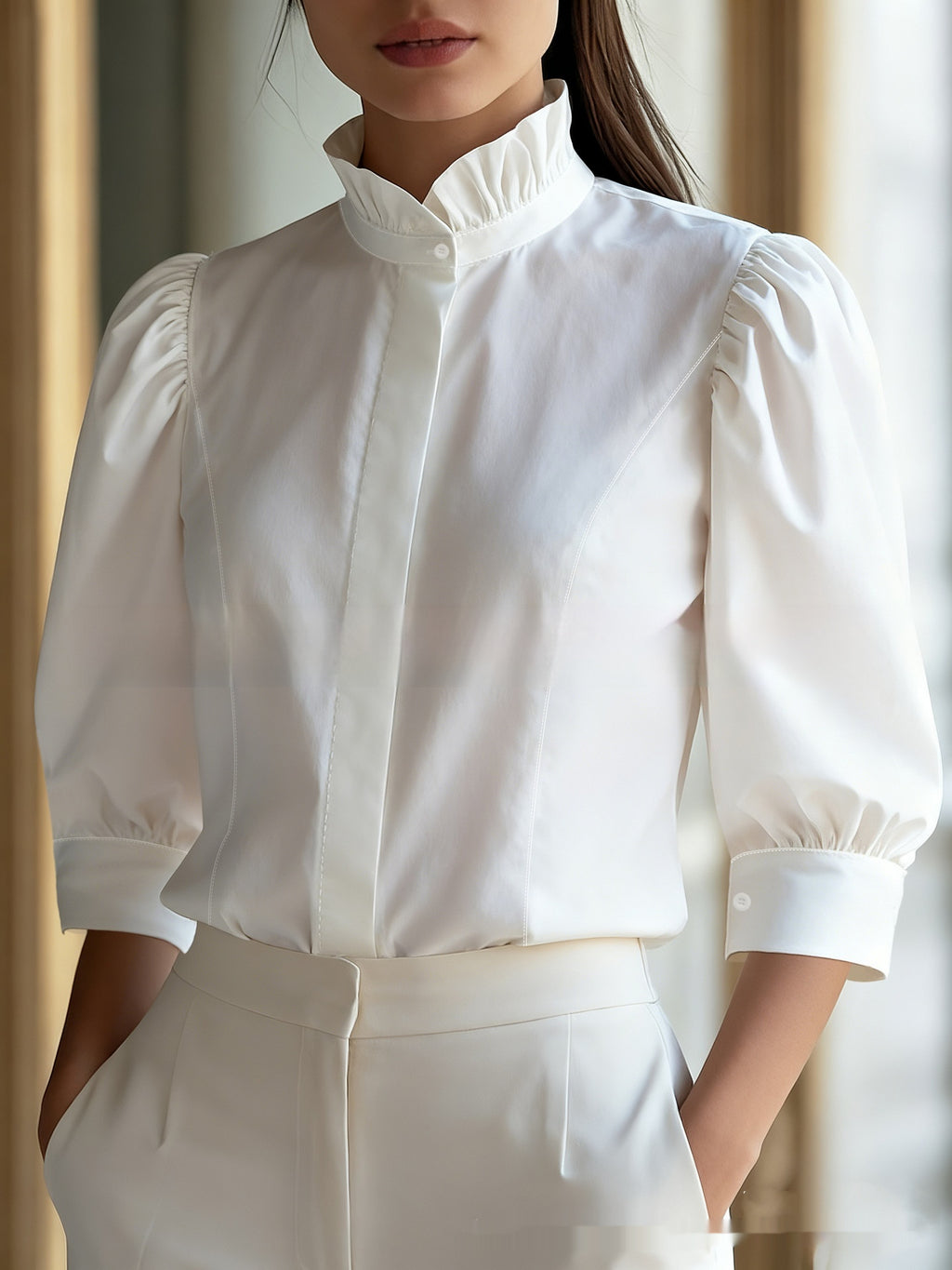 Elegante Stehkragen-Bluse mit Bubi-Ärmeln – Bild 6 | LuxeStyle