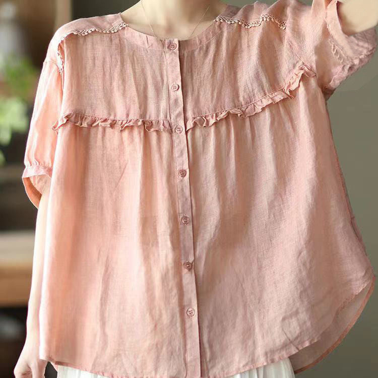 Retro-Shirt mit Rüschen und lockerer Passform