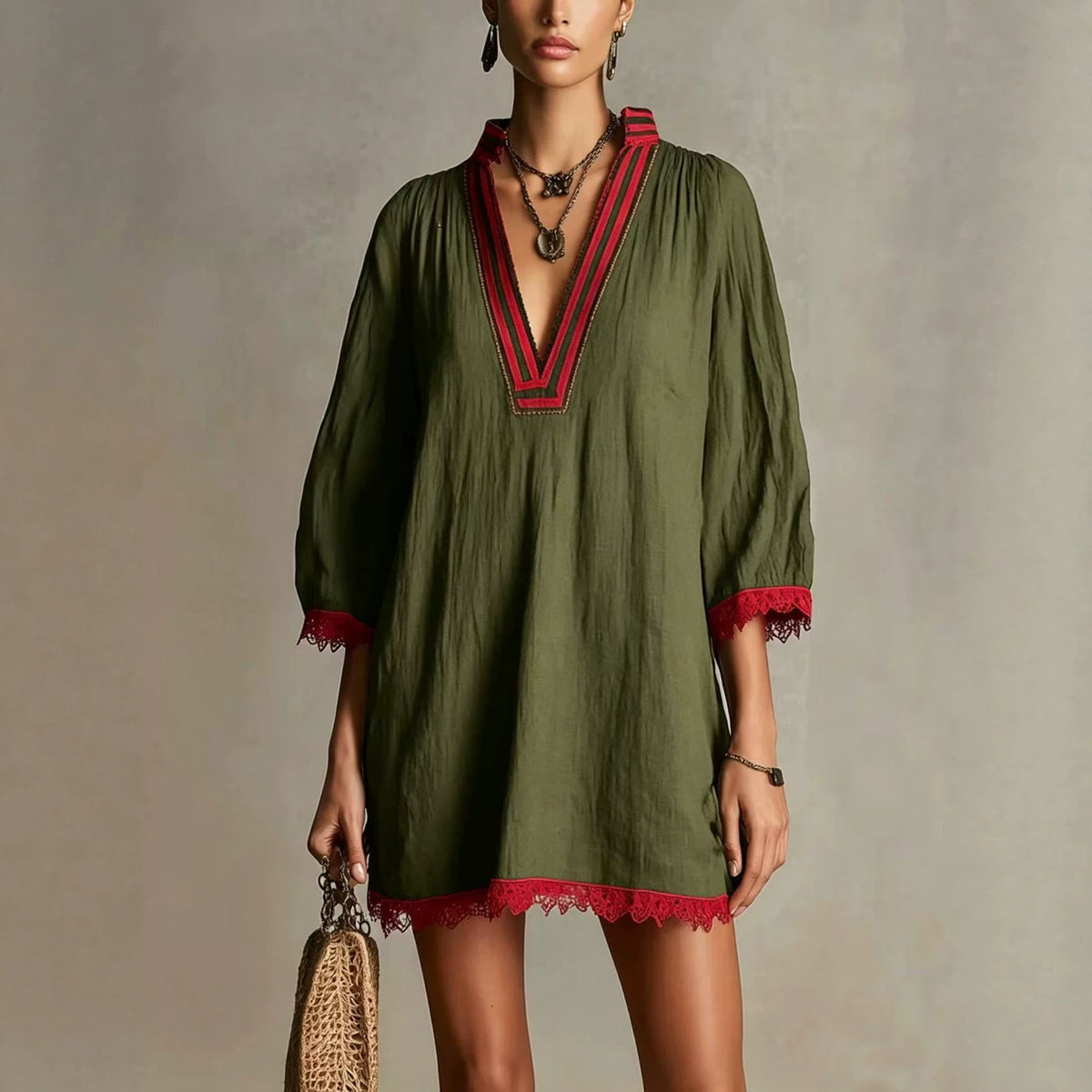 V-Ausschnitt Freizeitkleid für Damen – Bild 4 | LuxeStyle