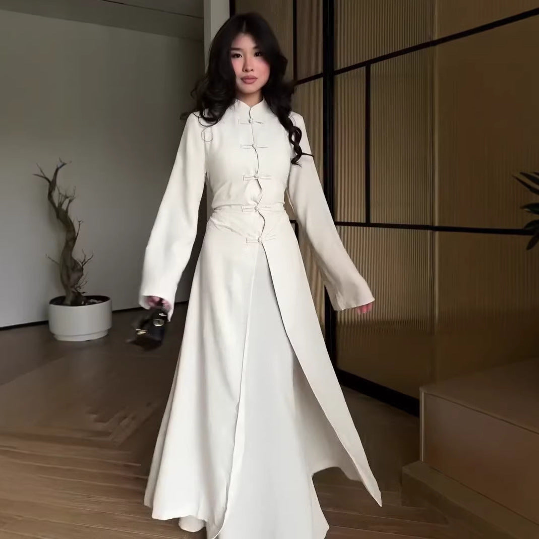 Vintage Langarm-Kleid mit Stehkragen