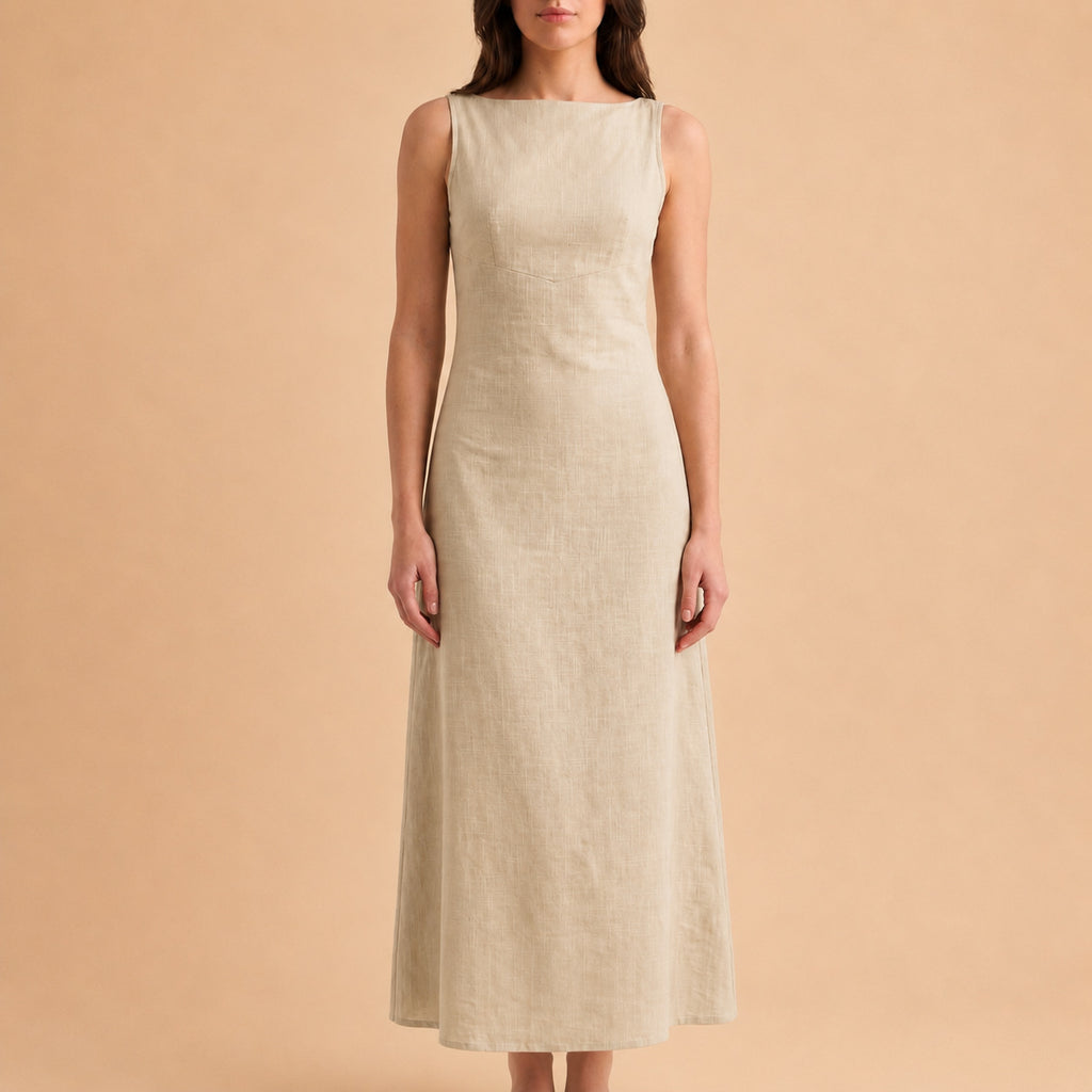 Elegantes ärmelloses Midi-Kleid aus Baumwolle – Bild 1 | LuxeStyle