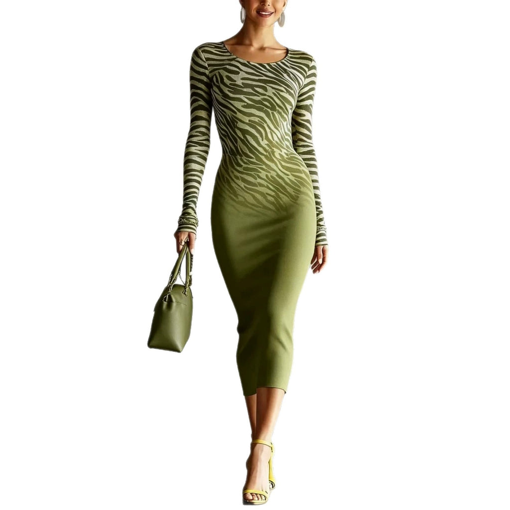 Langärmliges Bodycon-Midi-Kleid mit Tiermuster – Bild 7 | LuxeStyle