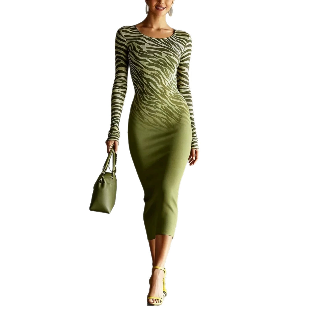 Langärmliges Bodycon-Midi-Kleid mit Tiermuster – Bild 7 | LuxeStyle