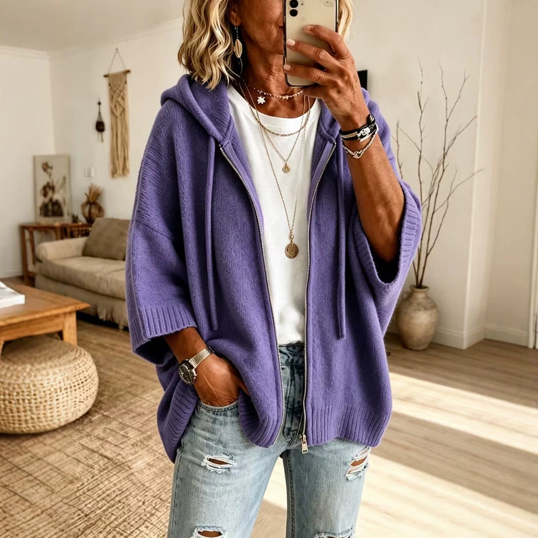 Hooded Cardigan Sweatshirt mit Fledermausärmeln – Bild 10 | LuxeStyle