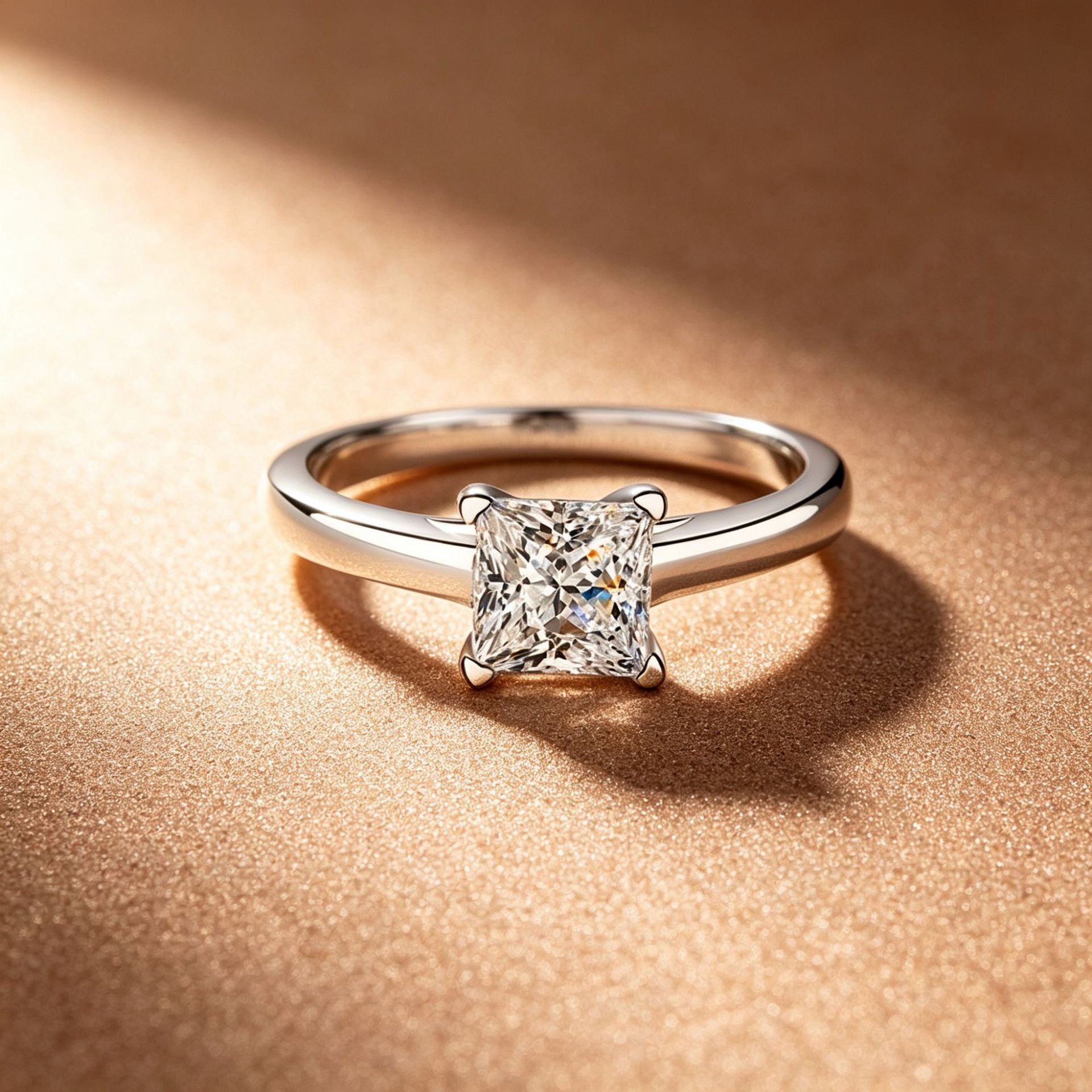 Prinzessschliff-Ring mit Mozambik-Diamant, silbergeplättet & gold-acze