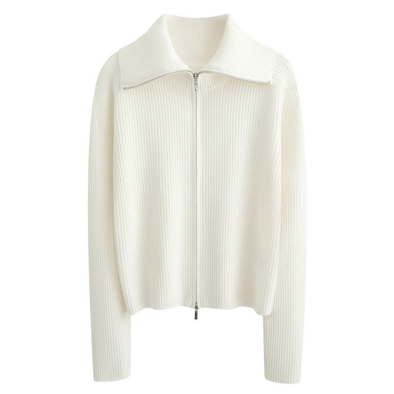 Woll-Cardigan mit Revers und Doppelreissverschluss