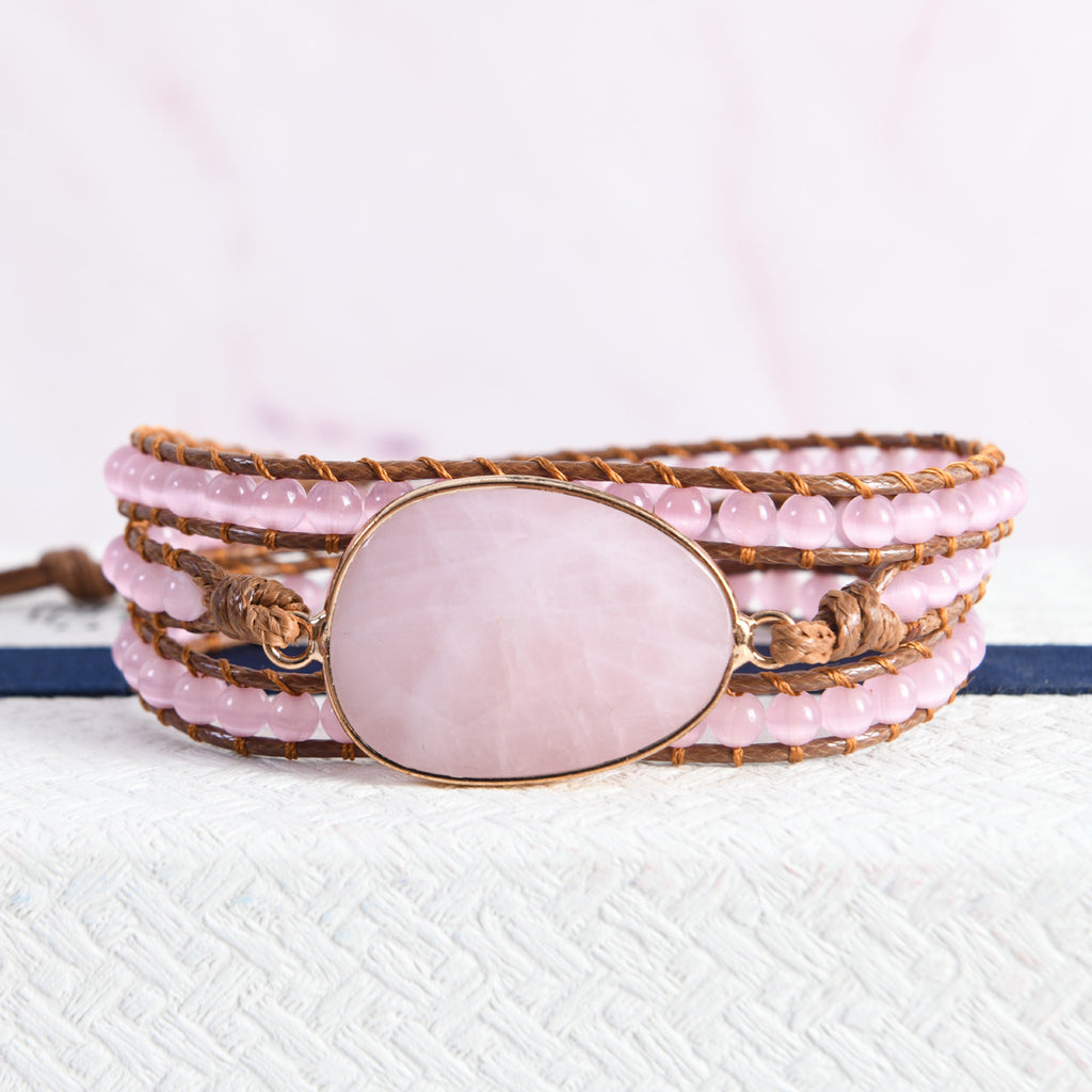 Rosenquarz Perlenarmband handgeflochten – Bild 3 | LuxeStyle