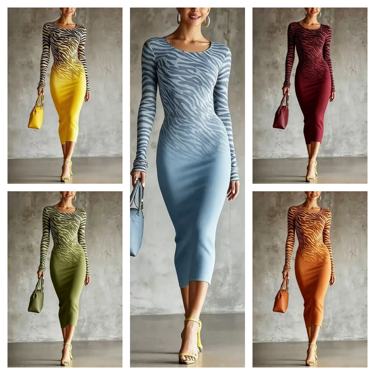 Langärmliges Bodycon-Midi-Kleid mit Tiermuster – Bild 9 | LuxeStyle