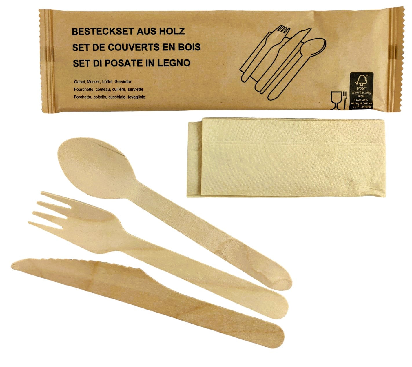 Besteckset aus Holz, 4-teilig