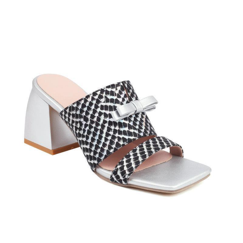 Schlangenprint Peep-Toe Sandalen mit hohem Blockabsatz – Bild 2 | LuxeStyle