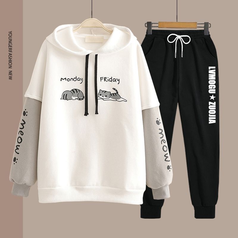 Hoodie-Set mit geradem Bein im Preppy-Stil