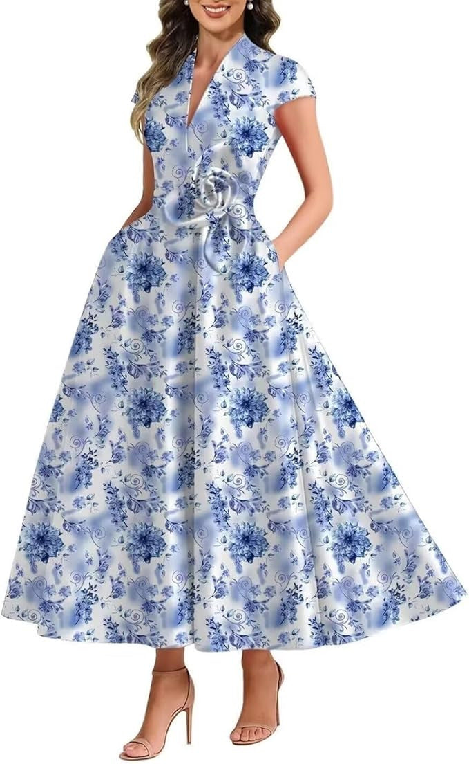 3D Blumen Damen-Satin-Kleid