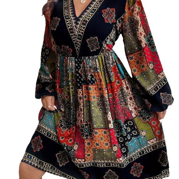 Damen Langarmkleid mit V-Ausschnitt – Bild 3 | LuxeStyle